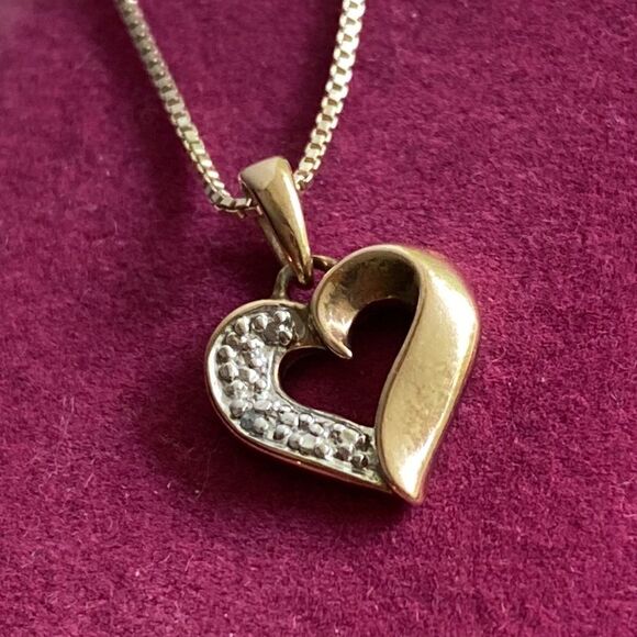💛 10k Yellow Gold Plated 925 Diamond Heart Necklace - Picture 1 of 6